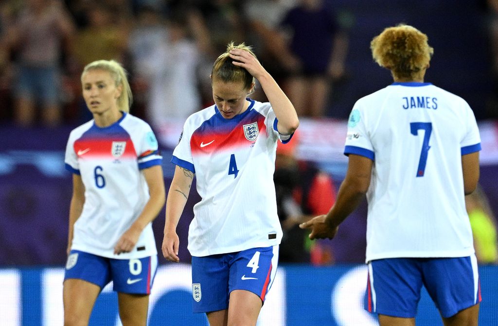 Keira Walsh of England looks dejected after Marie-Antoinette Katoto of France (not pictured) scores her team's first goal during the UEFA Women's EURO 2025 Group D match between France and England at Stadion Letzigrund on July 05, 2025 in Zurich, Switzerland.