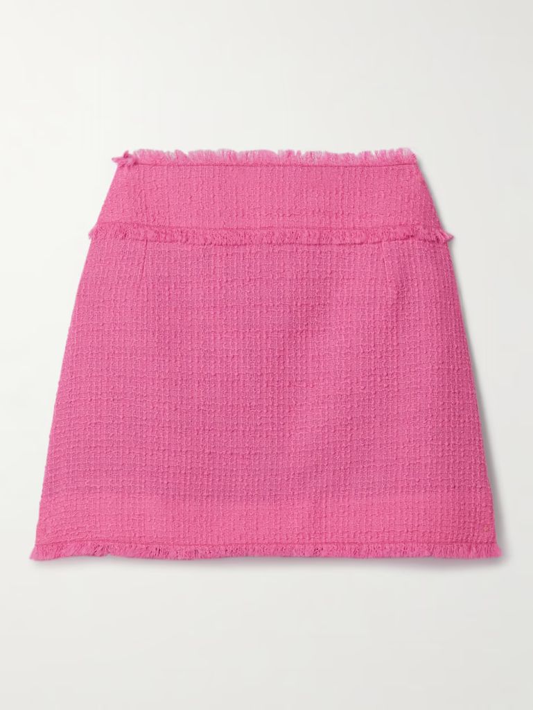 Frayed wool-blend tweed mini skirt