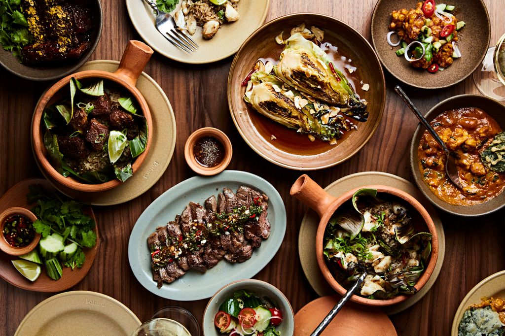 greek food in lots of little dishes 