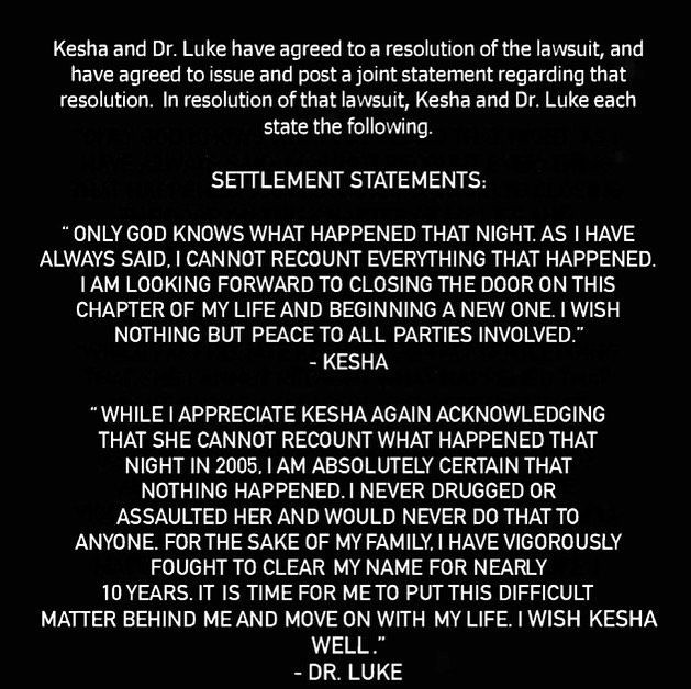 Kesha and Dr. Luke share a joint statement