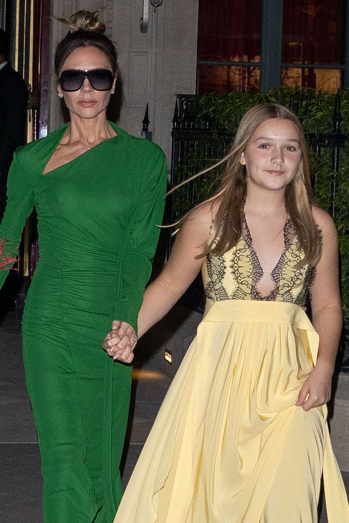 Victoria Beckham and daughter Harper Beckham are seen on September 30, 2022 in Paris, France