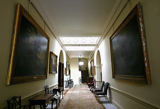 dumfries house hallway with large art on walls