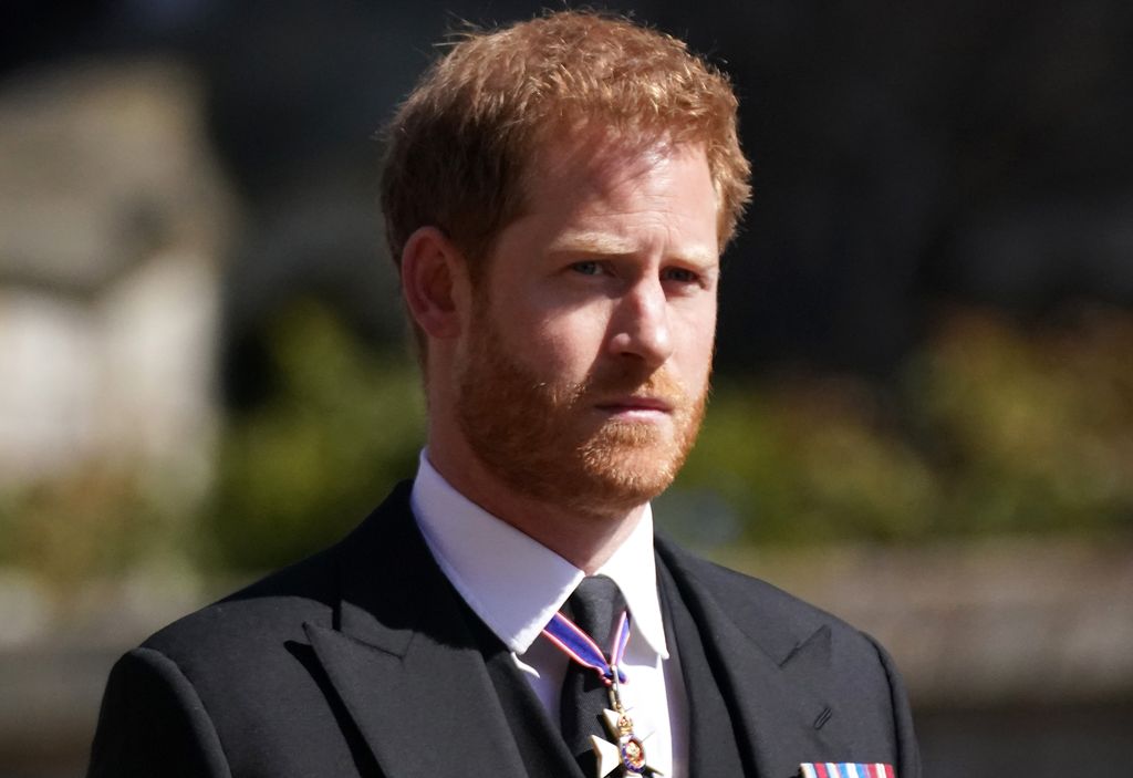 Prince Harry arrives for the funeral of Prince Philip, Duke of Edinburgh at St George's Chapel at Windsor Castle 