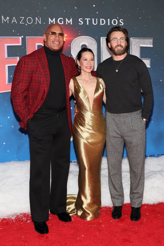 Dwayne Johnson, Lucy Liu and Chris Evans attend the premiere of Amazon MGM Studios' "Red One" in New York City