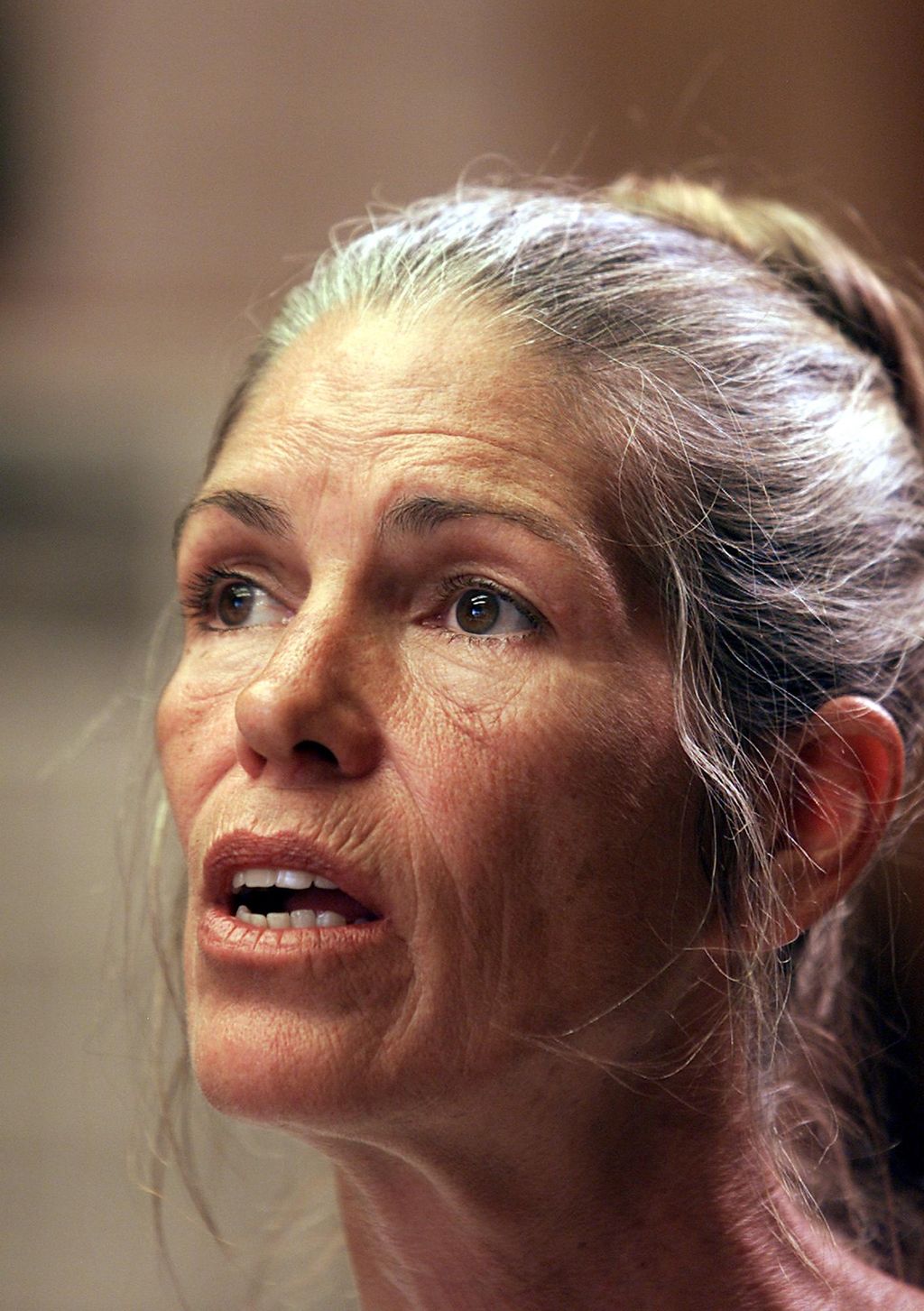 Leslie Van Houten, a former follower of Charles Manson, during a parole hearing in June 2002. 