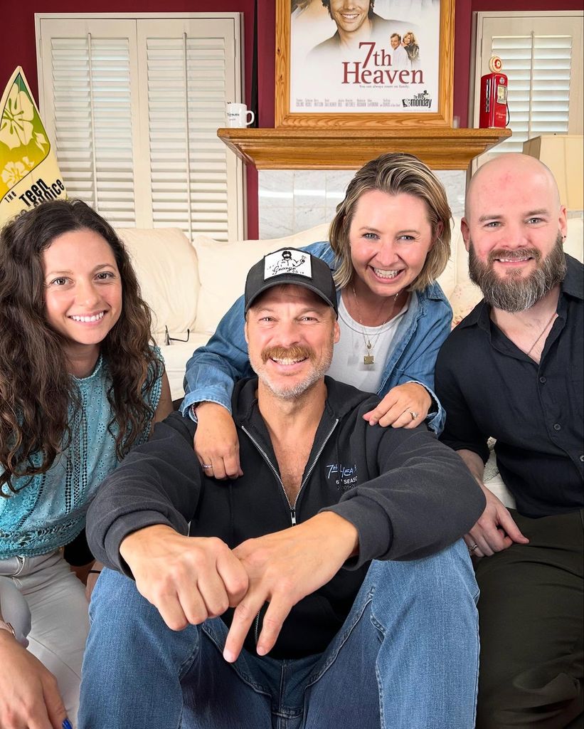 George with his 7th heaven co-stars with a moustache and baseball camp