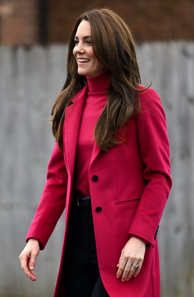 Kate in pink coat and jumper