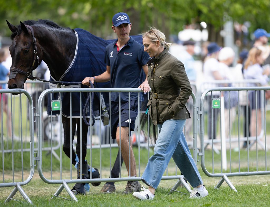 zara tindall walking at badminton horse trials 