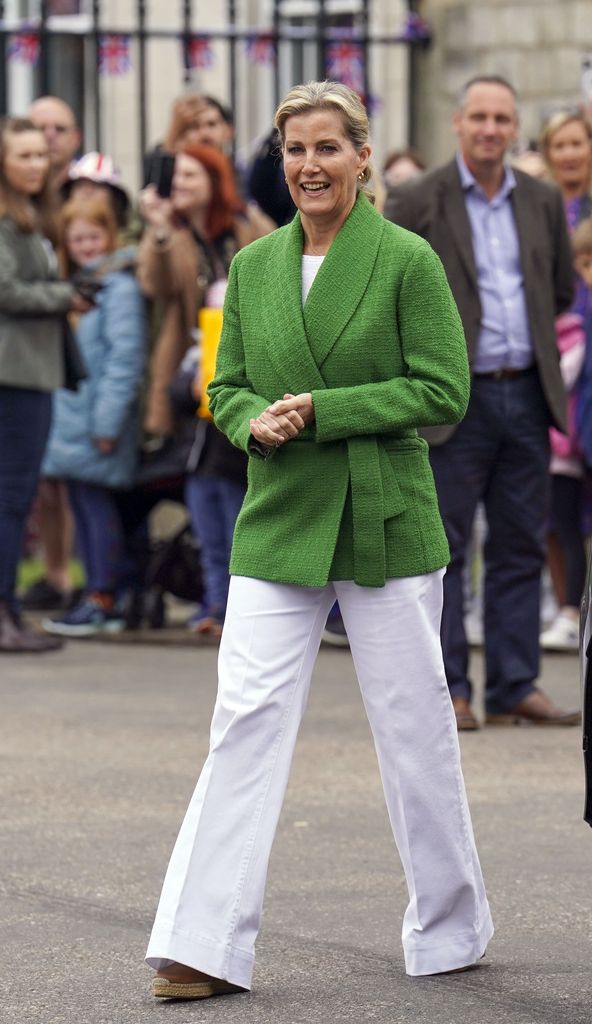 The Duchess of Edinburgh shone bright a green ME+EM blazer during the Big Jubilee Lunch on 5 June 2022