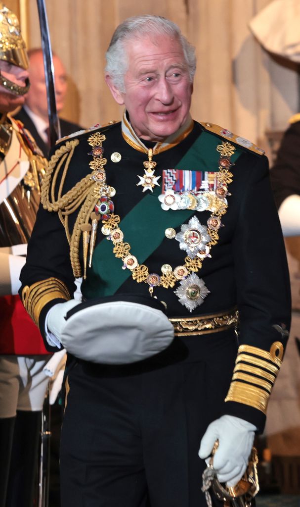 Prince Charles, Prince of Wales departs from the Sovereign's Entrance after attending the State Opening of Parliament at Houses of Parliament on May 10, 2022 in London, England.