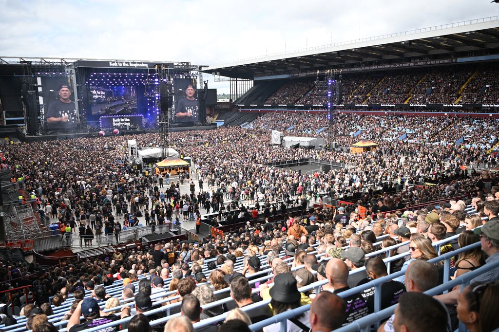 The Villa Park crowd watch support acts, during British rock band Black Sabbath's "Back to The Beginning" concert, Ozzy Osbourne's final ever gig as Black Sabbath's frontman at Villa Park in Birmingham, central England on July 5, 2025. Osbourne, who revealed in 2020 that he has Parkinson's disease, will join Tony Iommi, Geezer Butler and Bill Ward for the all-day "Back To The Beginning" show in Birmingham, central England, where the heavy metal giants formed in 1968.