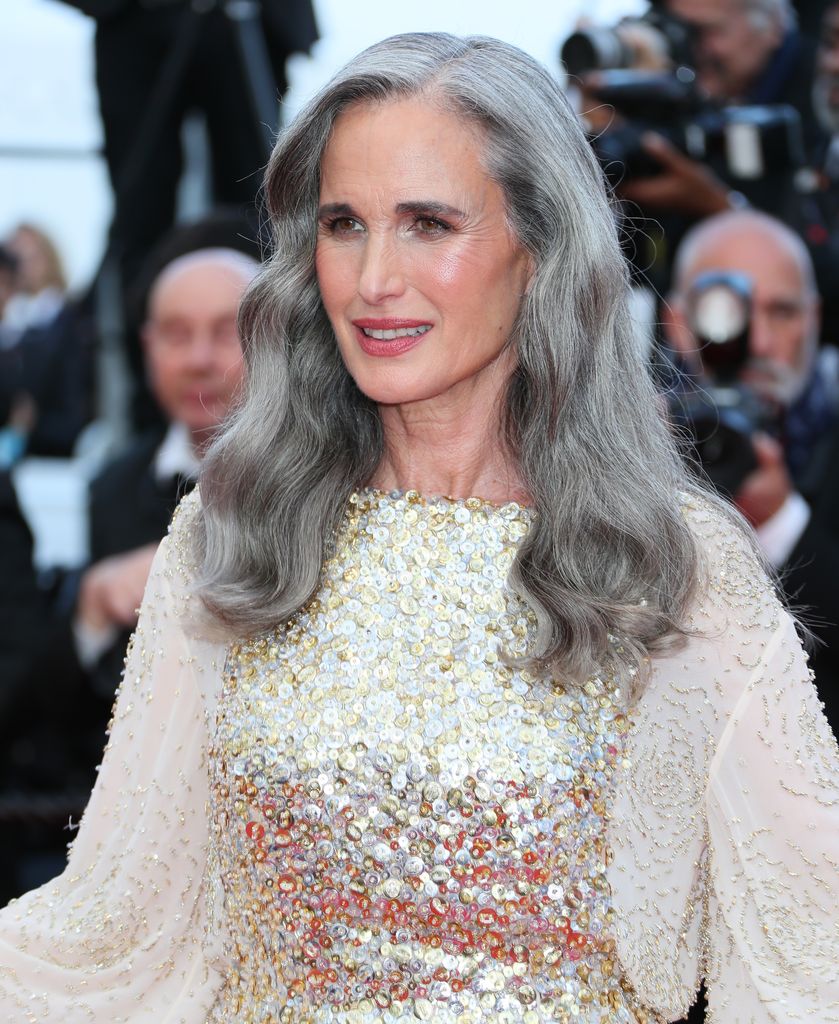 Andie MacDowell, 66, rocks natural grey hair as daughter wins big at ...