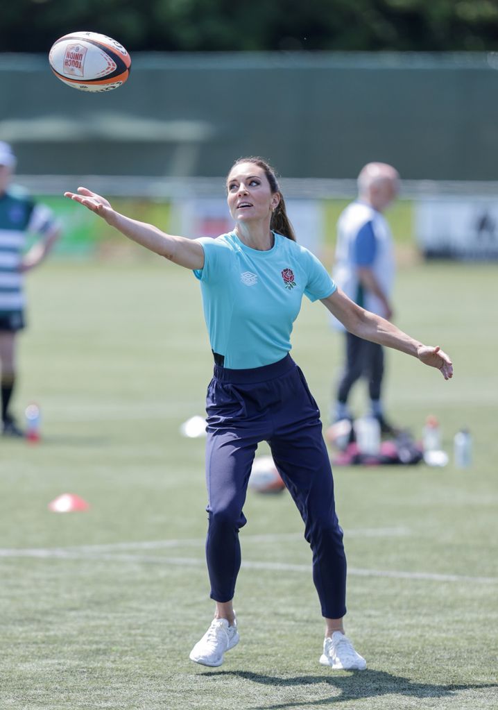 Princess Kate taking part in the rugby drills