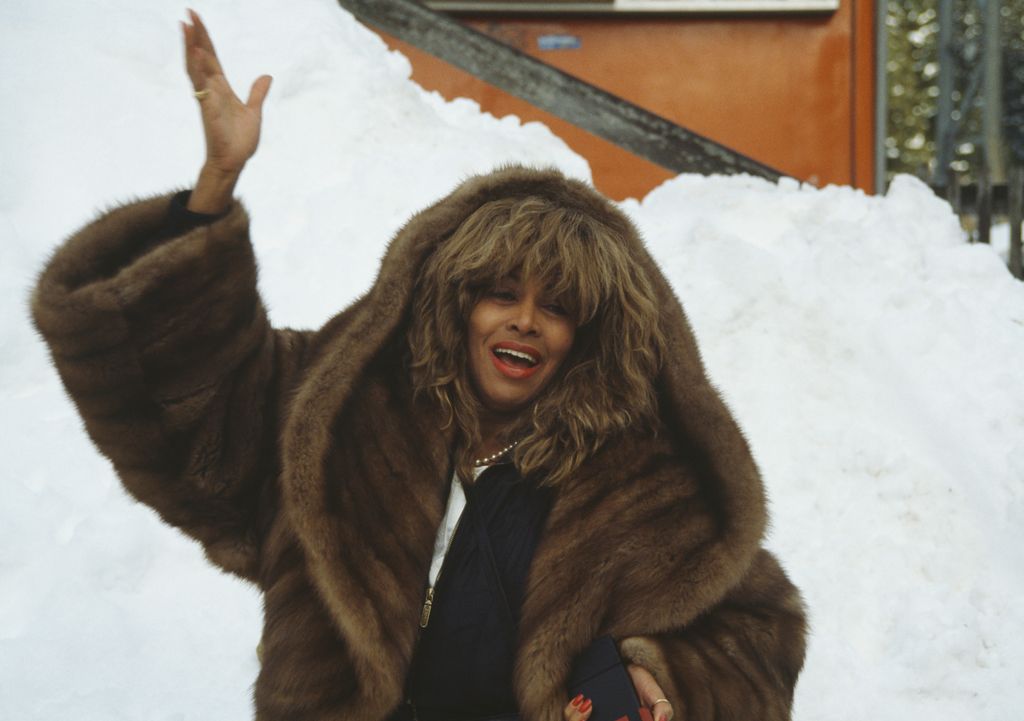 Tina Turner in a brown fluffy coat