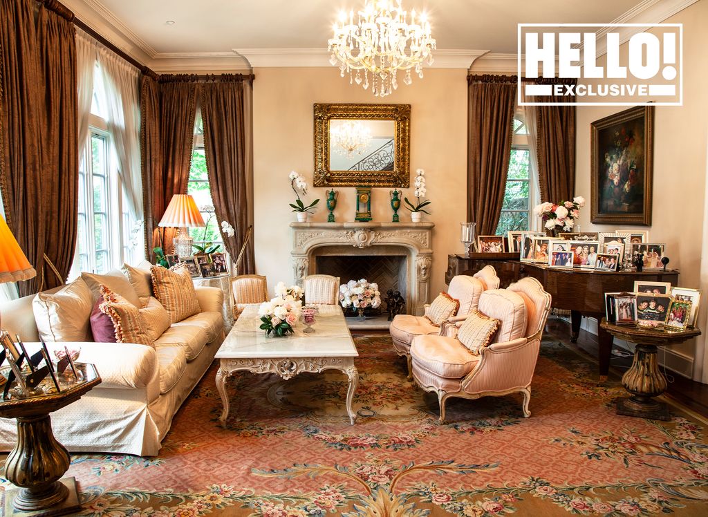 Nancy Davis' living room with fireplace at Beverly Hills home in Mulholland Estates