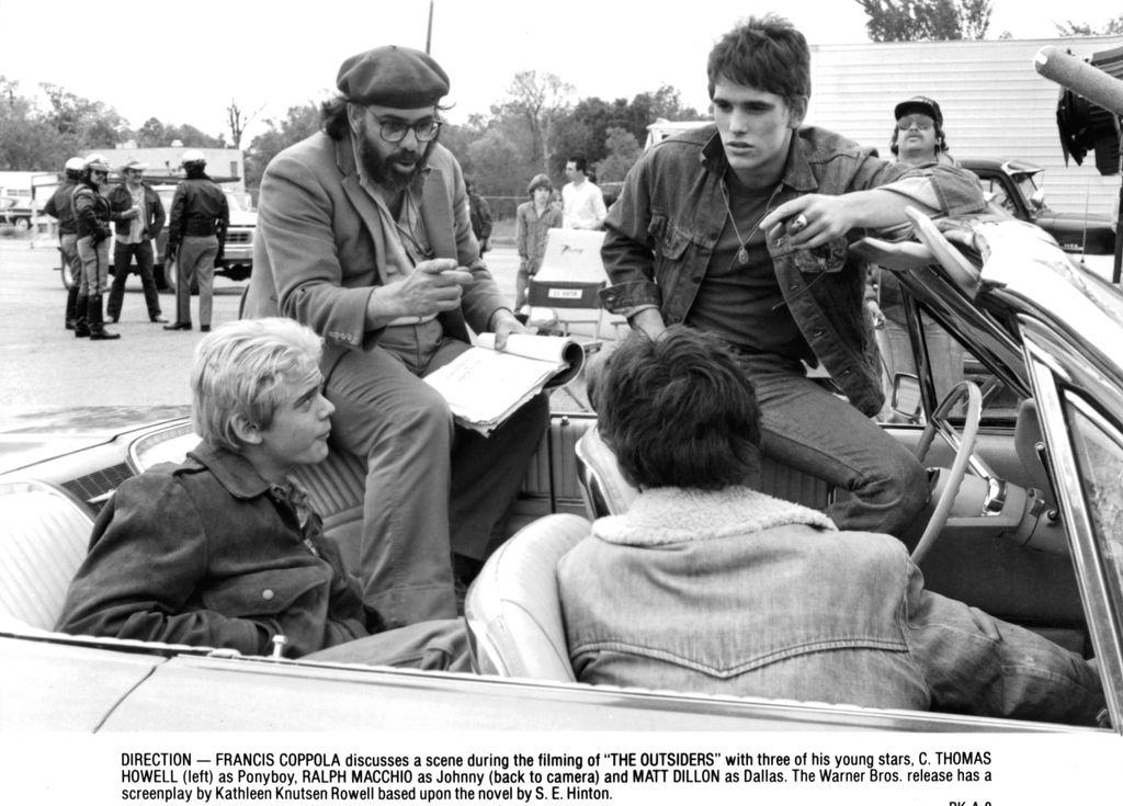 Director Francis Ford Coppola with C Thomas Howell, Ralph Macchio, and Matt Dillon