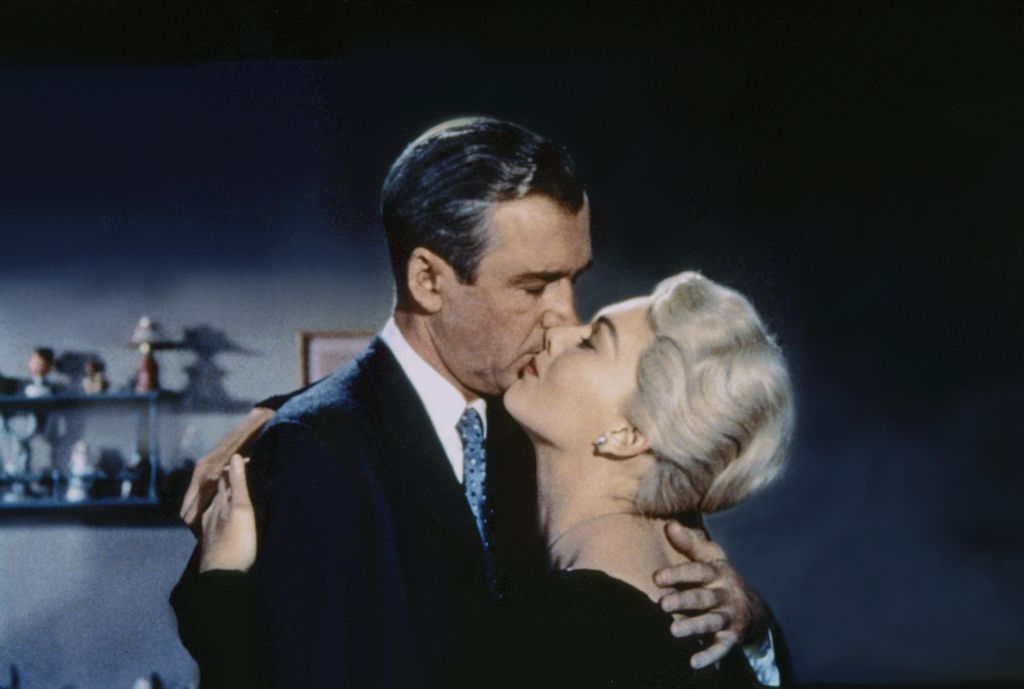 American actors James Stewart and Kim Novak on the set of Vertigo