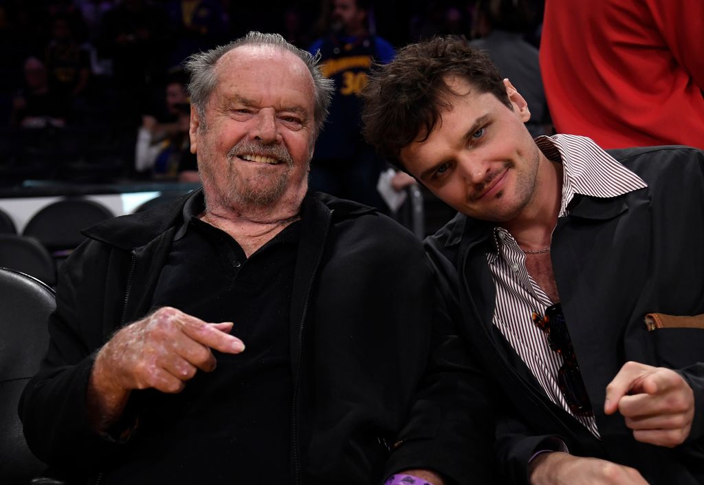 LOS ANGELES, CALIFORNIA - MAY 12: Jack Nicholson his son and Ray Nicholson attend the the Western Conference Semifinal Playoff game between the Los Angeles Lakers and Golden State Warriors at Crypto.com Arena on May 12, 2023 in Los Angeles, California. (Photo by Kevork Djansezian/Getty Images)