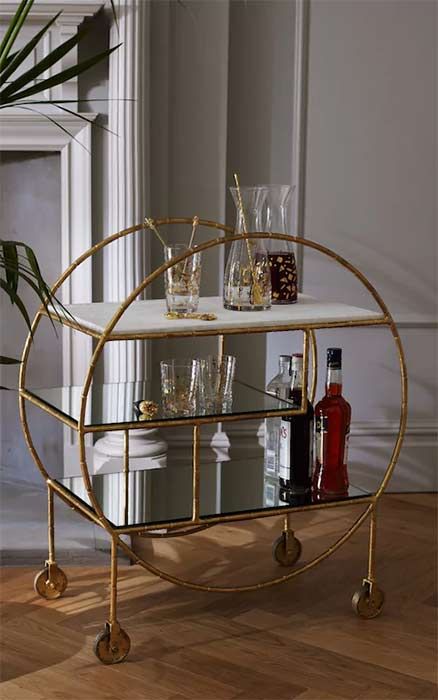 Oliver Bonas luxe gold bar cart