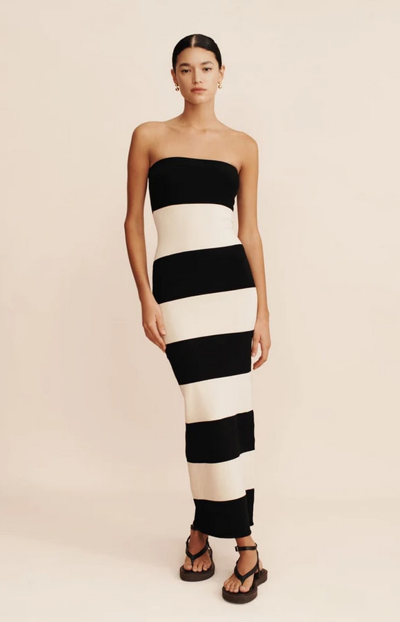 meghan markle black white striped posse the label dress