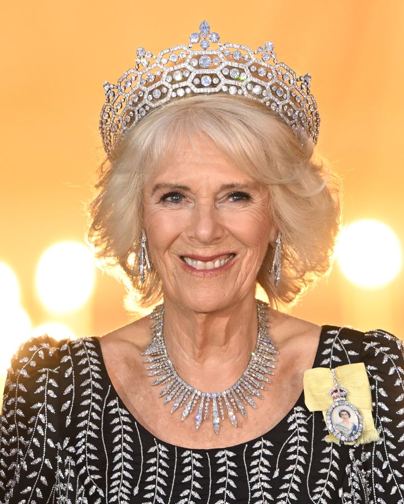 Camilla stunned in a statement tiara and necklace