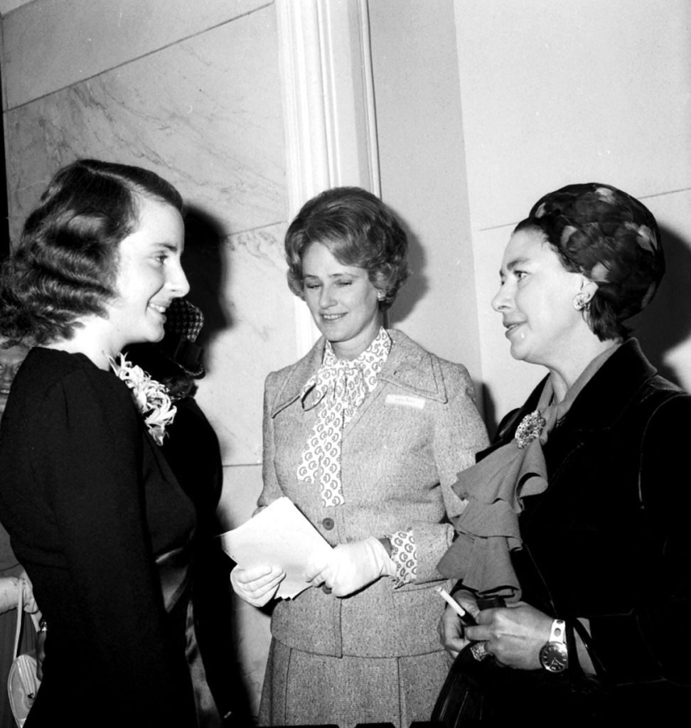 Lady Penn (centre) seen with Princess Margaret (right) at the Savoy Hotel where they attended the Women of the Year luncheon in 1975