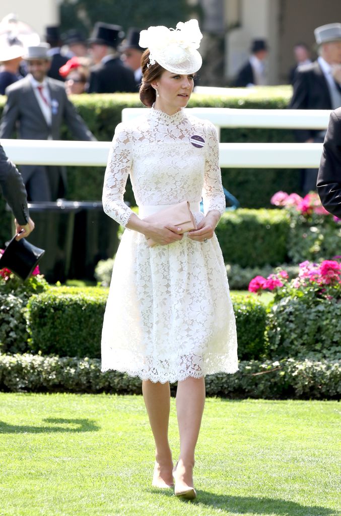 Princess Kate in a white lace dress at Royal Ascot 2017
