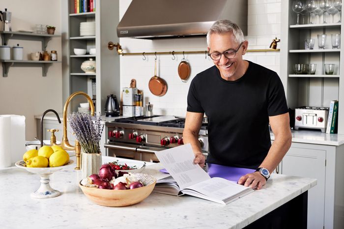 gary lineker at home in the kitchen