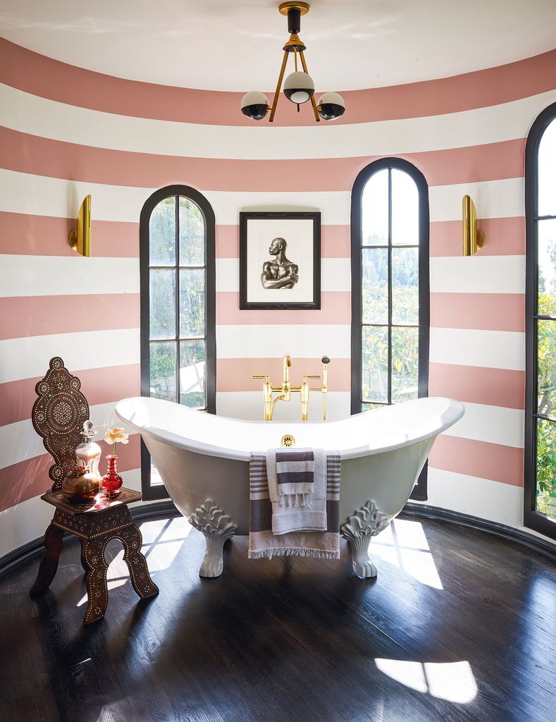 Pink bathroom in Martyn Lawrence Bullard's Hollywood residence