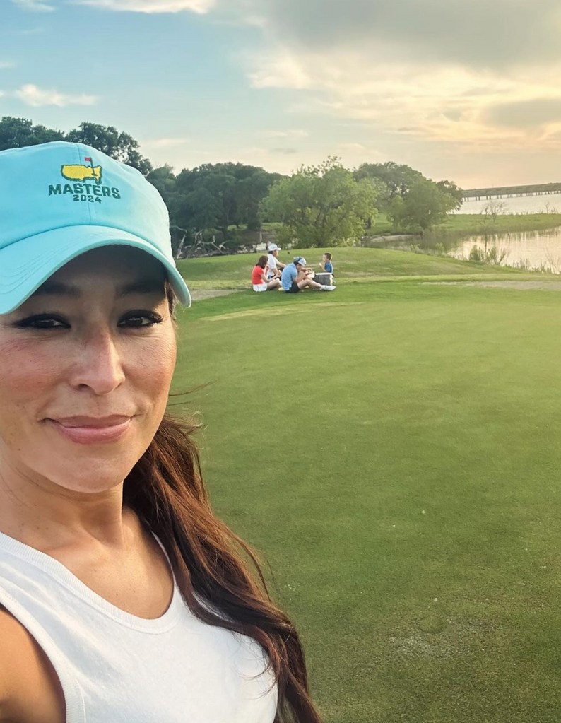 Photo shared by Joanna Gaines on Instagram April 2024 of her out with her family playing golf