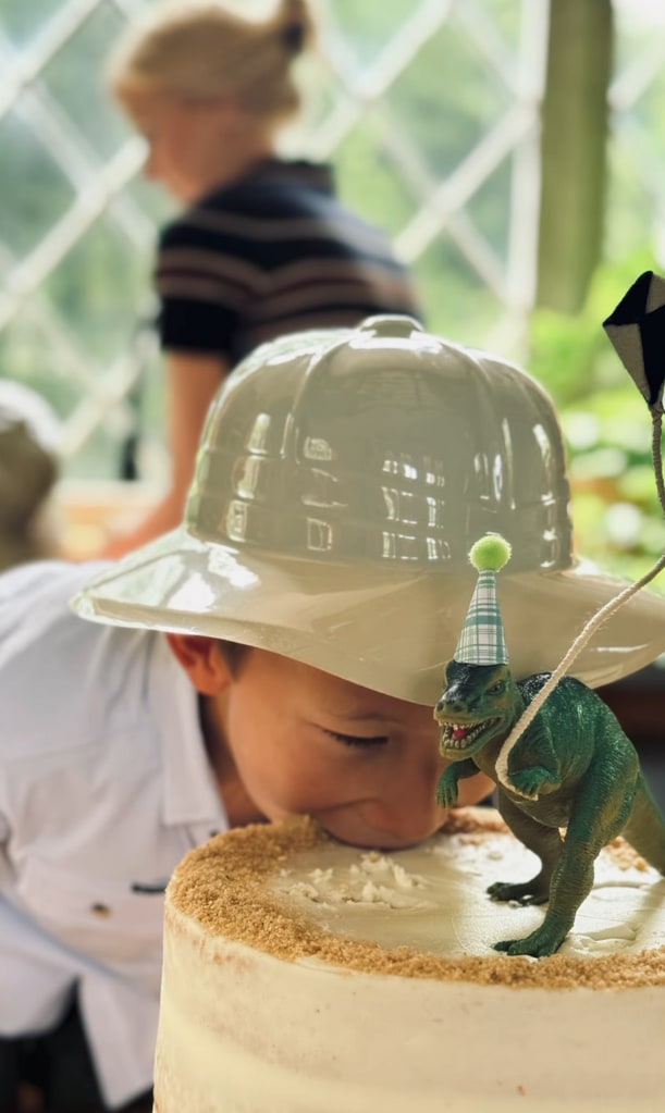 Still from a video shared by Joanna Gaines on Instagram June 22, 2024 of her son Crew's dinosaur-themed sixth birthday party