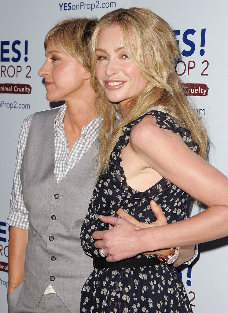 Comedian Ellen DeGeneres and actress Portia de Rossi attend the "Yes on Prop 2" benefit at a private residence on September 28, 2008 in Los Angeles, California