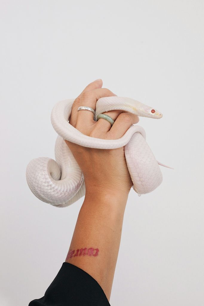 Woman holding snake on her hand