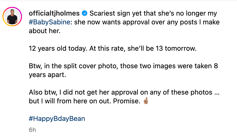 T.J. Holmes paid tribute to his 12-year-old daughter Sabine on her birthday 