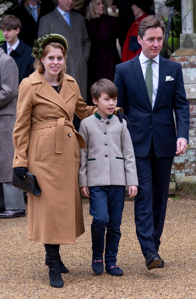 Princess Beatrice and Edoardo Mapelli Mozzi with Christopher Woolf outside church