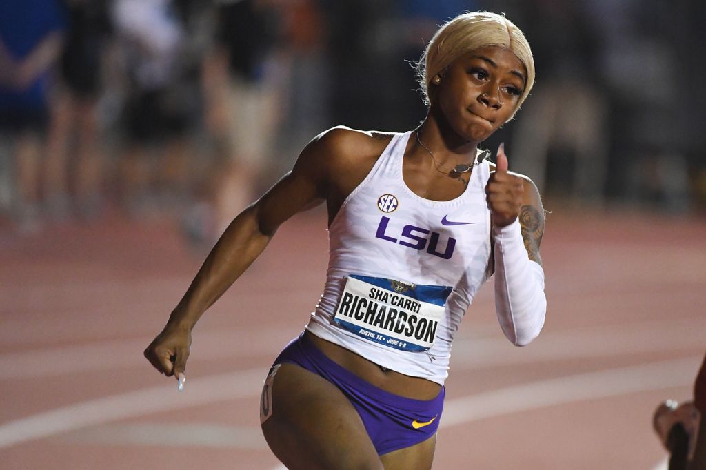 Sha'Carri Richardson of the LSU Tigers competes in the 200 meter dash preliminaries in 2019 