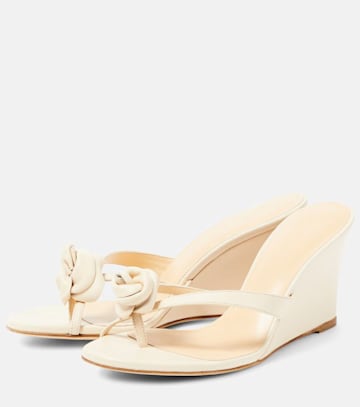 MAGDA BUTRYM Floral-appliqué leather wedge sandals