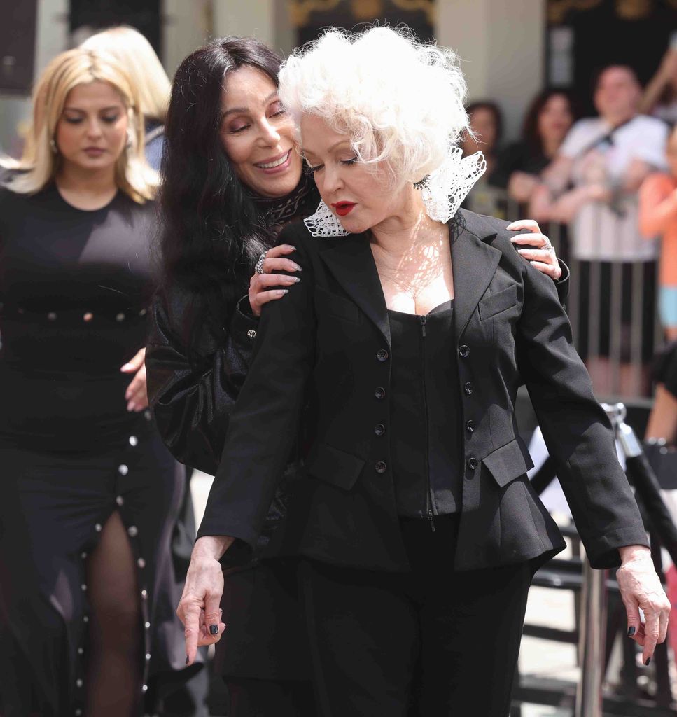 HOLLYWOOD, CALIFORNIA - JUNE 04: Cher (L) and Cyndi Lauper attend Cyndi Lauper's hand and footprint ceremony at TCL Chinese Theatre on June 04, 2024 in Hollywood, California. (Photo by Randy Shropshire/Getty Images for Paramount+)