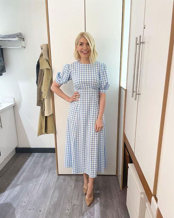 holly willoughby gingham dress posing