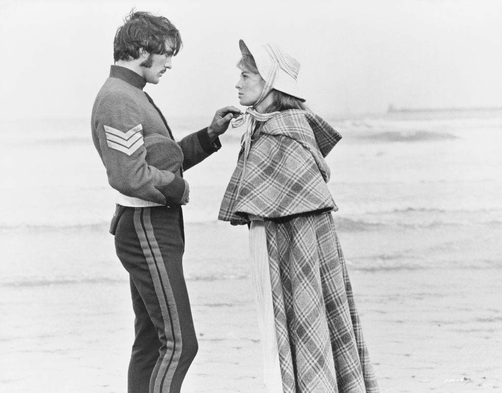 Sergeant Troy (Terence Stamp) confesses his love to Bathsheba Everdene (Julie Christie) on the beach in a scene from the 1967 film Far from the Madding Crowd
