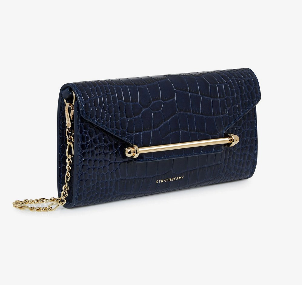 Strathberry multrees wallet in croc navy like Kate Middleton