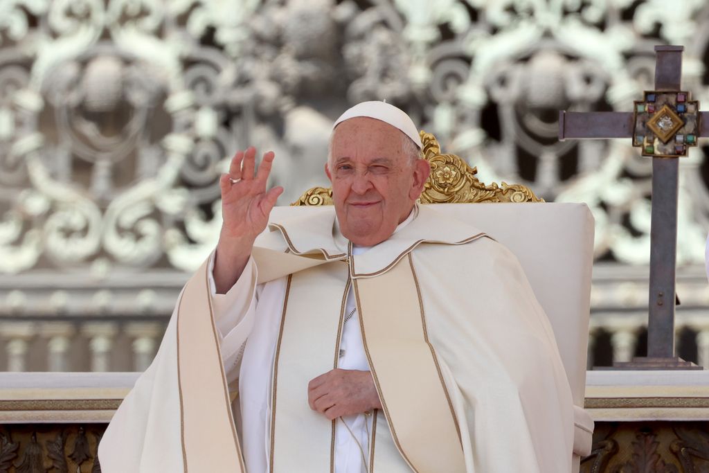 Pope Francis attends a Mass in St .Peter's Square for the first World Children's Day on May 26, 2024 in Vatican City, Vatican. The final event of the first World Children's Day, an event held at the request of Pope Francis, which yesterday brought together around 50,000 young people in Rome's Olympic Stadium was a Mass held in St Peter's Square.