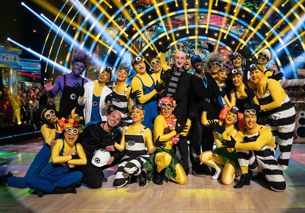 Kai Widdrington dressed as Gru with the orher professional dancers as Minions