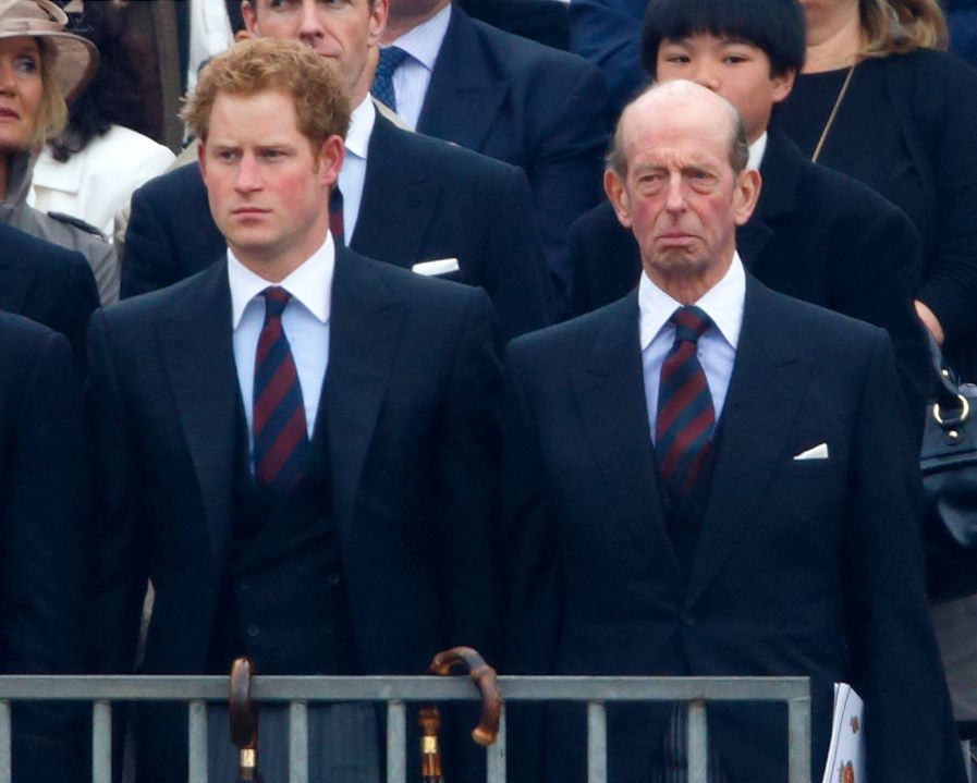 Prince Harry standing with the Duke of Kent