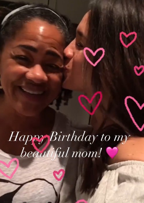 Meghan Markle kissing mum Doria Ragland with heart emojis