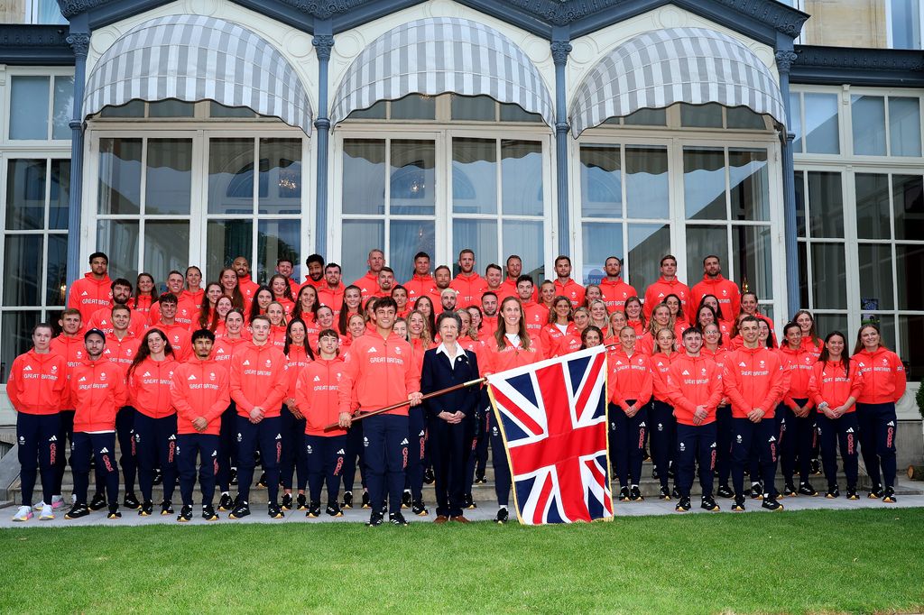 Princess Anne poses for a group photo with Team GB