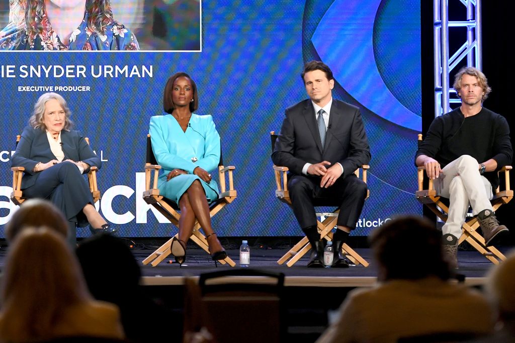 Kathy Bates, Skye P. Marshall, Jason Ritter and Eric Christian Olsen speak onstage at the "Matlock" Presentation Q&A during the CBS Network portion of the 2024 TCA Summer Press Tour at The Langham Huntington, Pasadena on July 13, 2024 in Pasadena, California