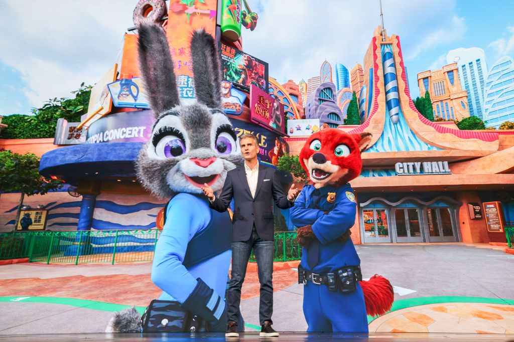 Josh D'Amaro, chairman of Disney Experiences, speaks during the grand opening ceremony of Shanghai Disney Resort's Zootopia-themed land on December 19, 2023 in Shanghai, China. The Zootopia land in Shanghai Disney Resort is expected to open to the public from December 20.