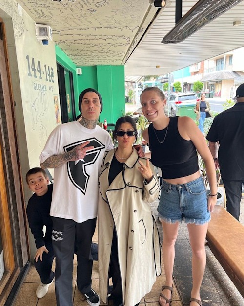Kourtney and Travis outside Funky Pies in Bondi
