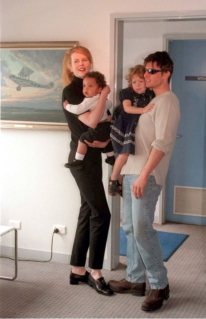 Actors Nicole Kidman and husband Tom Cruise arrive at Sydney Kingsford Smith airport and introduce their children Connor and Isabella to the media January 24, 1996 in Sydney, Australia
